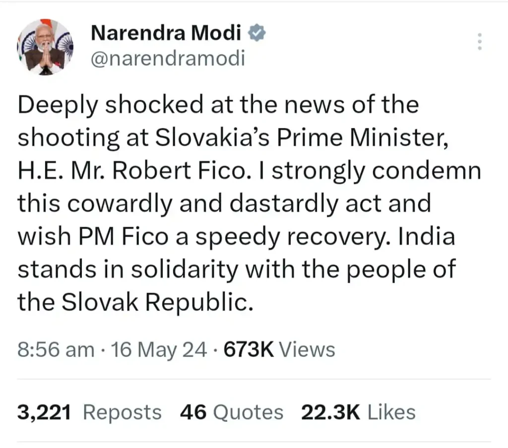 PM Modi condemned the attack of Slovakia’s Prime Minister